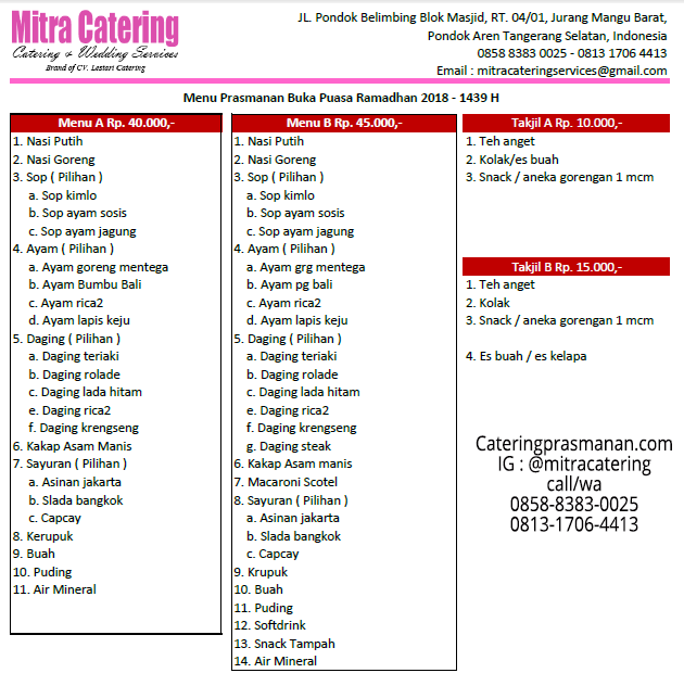 Daftar menu catering untuk buka puasa bersama