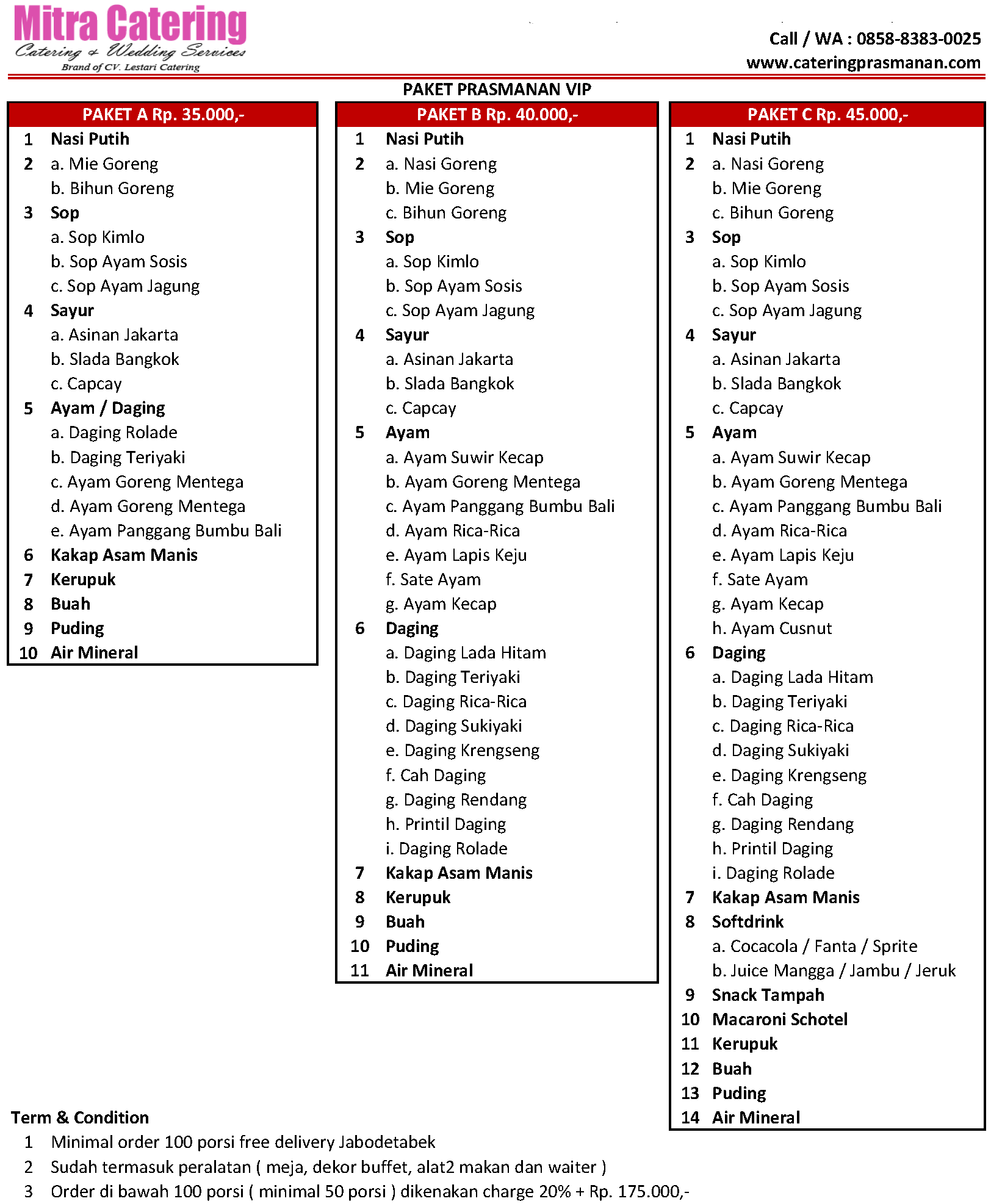 Daftar harga menu prasmanan hajatan pernikahan di rumah