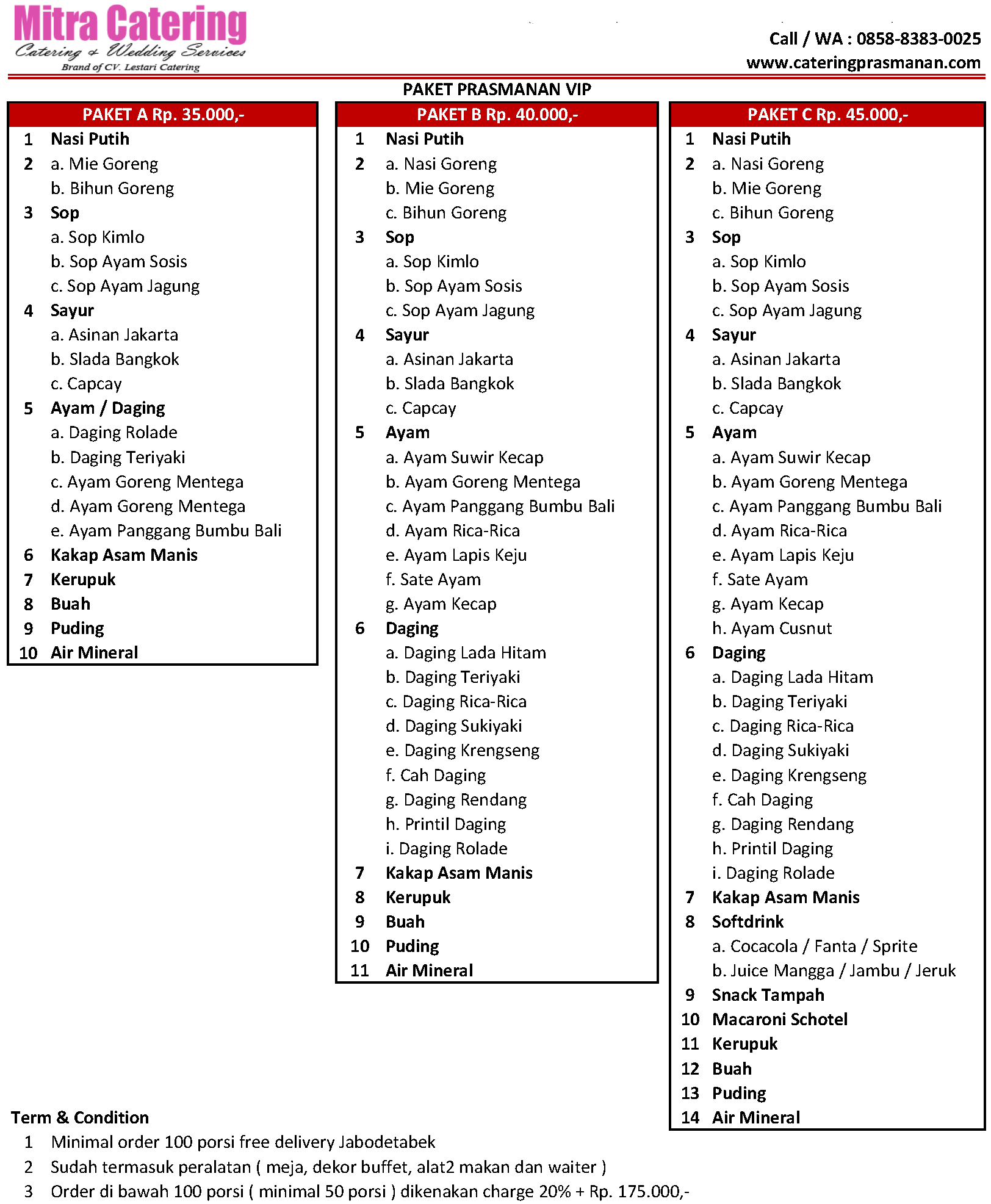 daftar menu catering murah untuk sunatan di bekasi